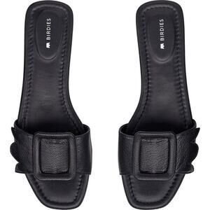 BIRDIES Kiwi Sandal Leather Buckle Slide in Black Minimalist Chic Women's 5.5